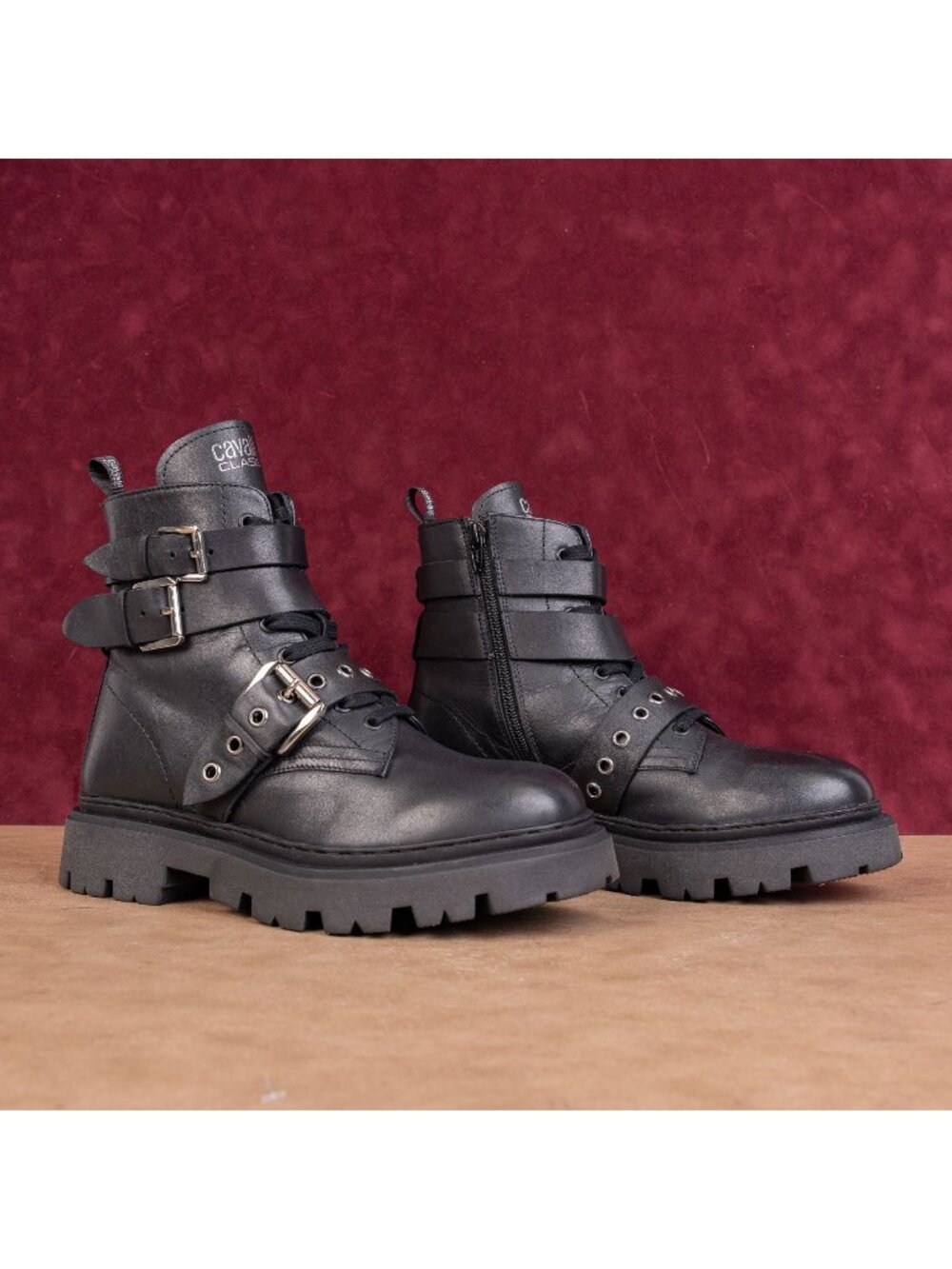 Roberto Cavalli Class Women Black Leather Moto Biker Festival Boots 10US EUR41